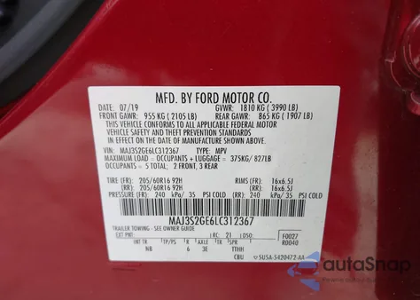 2020 Ford Ecosport Se из США, поврежденный, VIN MAJ3S2GE6LC312367